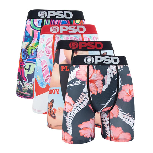 4Pcs Fashion Print Men Underwear Boxer Cueca Male Panty Lingerie Men Underpants Panty Boxershorts Sexy S-XXL Popular Trunks