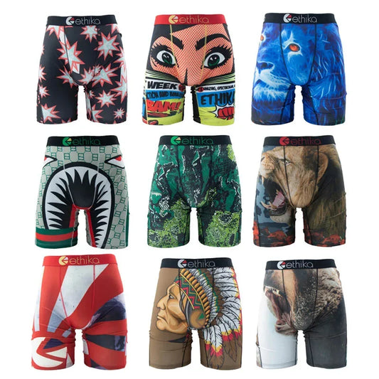 Fashion Print Men Underwear Boxer Cueca Male Panties Lingerie Men Underpants Boxershorts Trunks Plus Size S-XXXL Men's Boxers