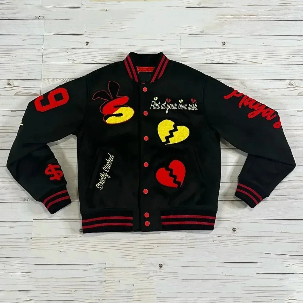 American Retro Letter Flocking Embroidery Jacket And Coat Men Y2K New Street Hip Hop Popular Baseball Uniform Couple Casual Top