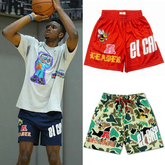 US Trend Shorts Summer Gym Mens Fitness Sports Casual Basketball Shorts Running Mesh Short Pants Surf Beach Quarter Pants Male